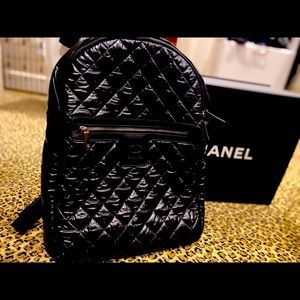 Chanel nylon, black backpack with leather straps . Only slightly used
